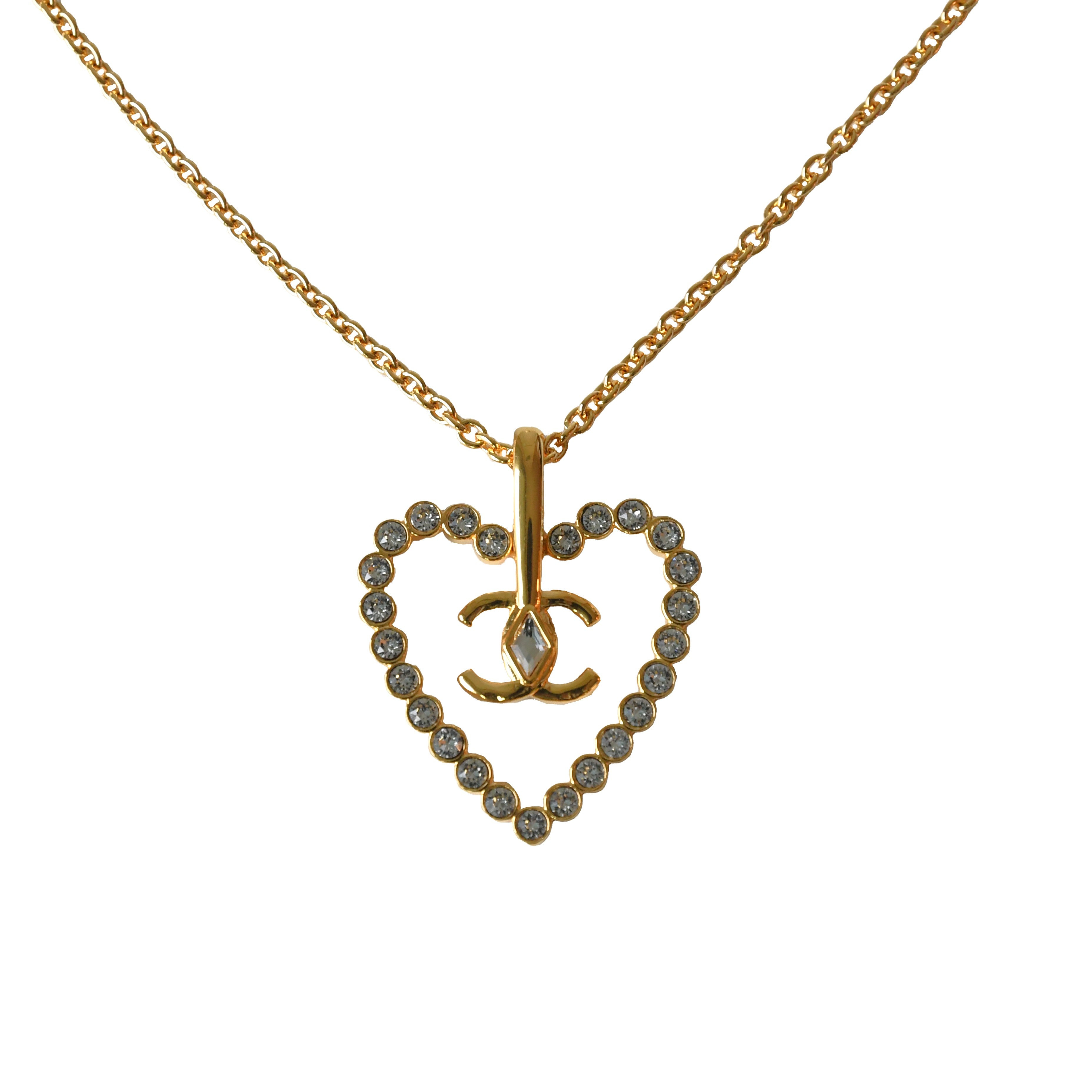 Chanel CC Heart Crystal Strass Pendant Necklace Gold - 2