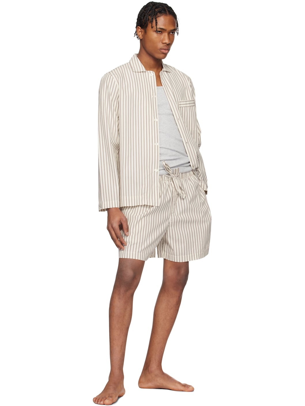 Brown & Off-White Poplin Pyjama Shorts - 4