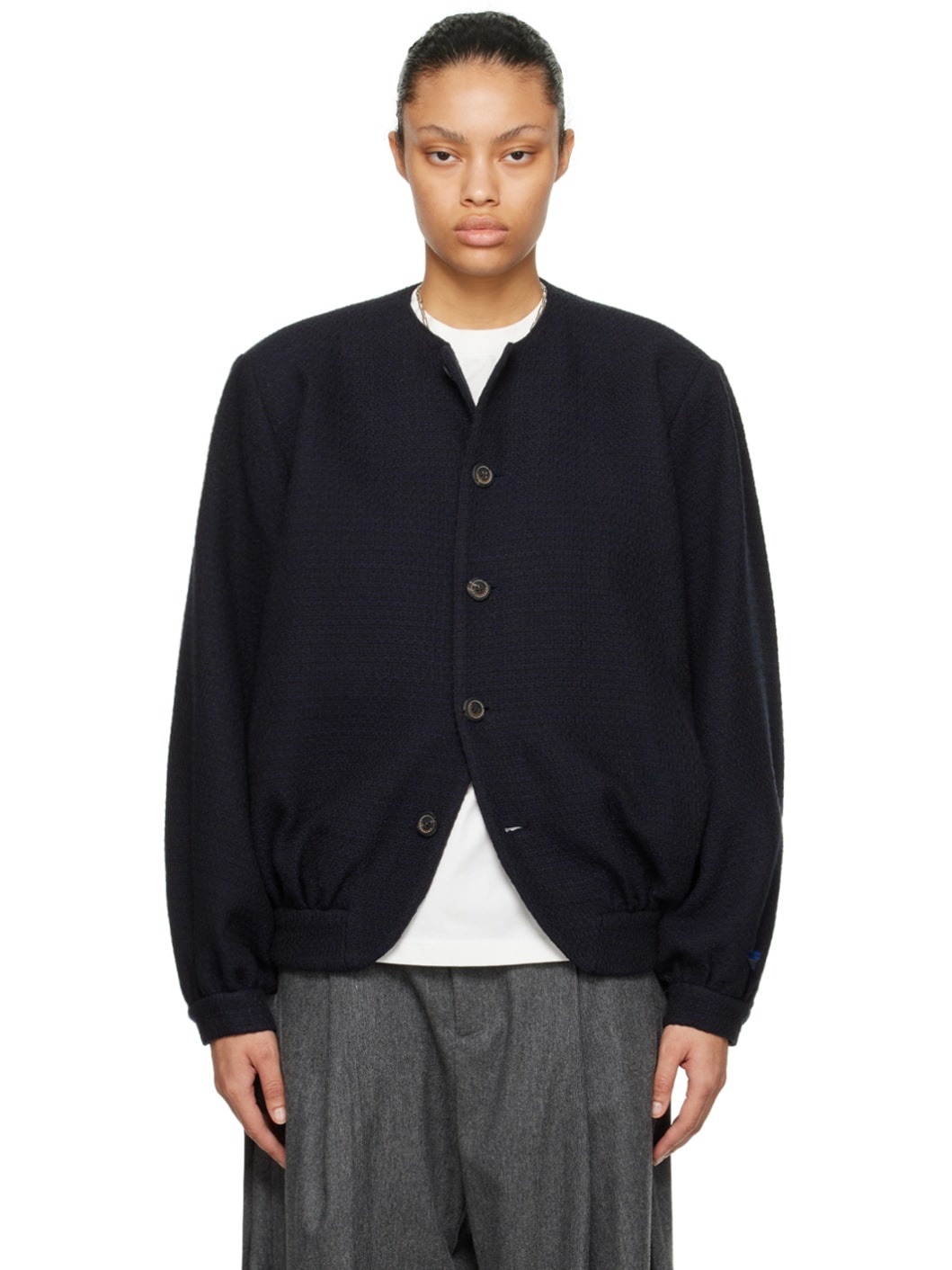 Black Gathered Bomber Jacket - 1