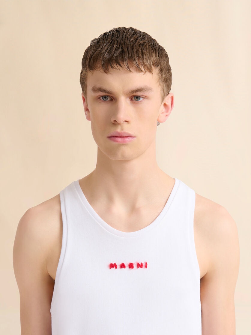 BLACK COTTON TANK TOP WITH MOHAIR EMBROIDERY - 4