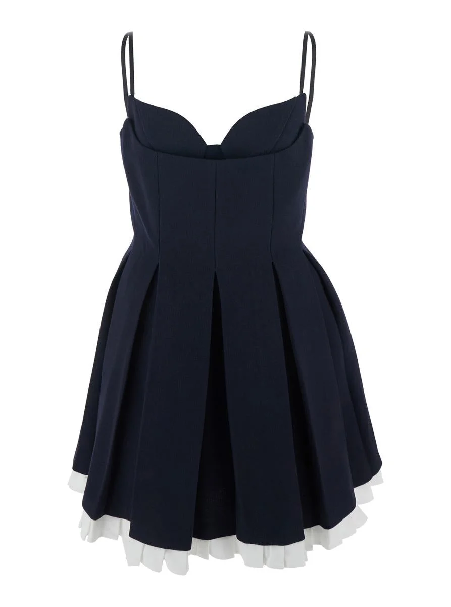 Shushu/Tong Black Pleated Sleeveless Dress With Sweetheart Neckline And Contrasting Hem In Wool Woma - 1