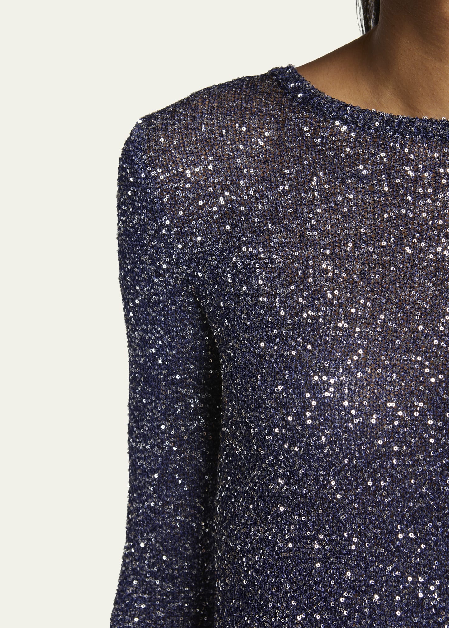 Sequined Long Sleeve Fitted Top - 5