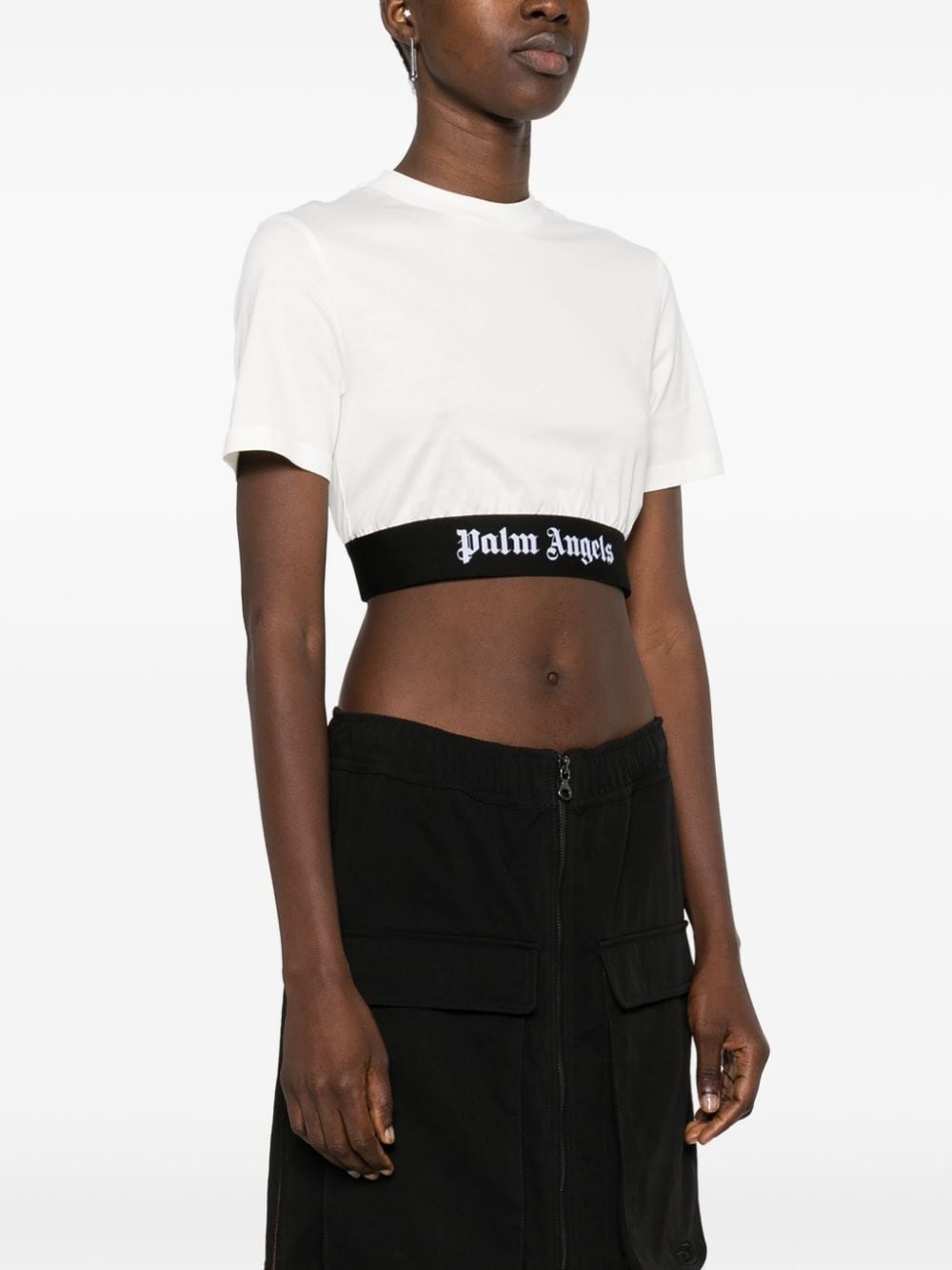 logo-jacquard cropped T-shirt - 3
