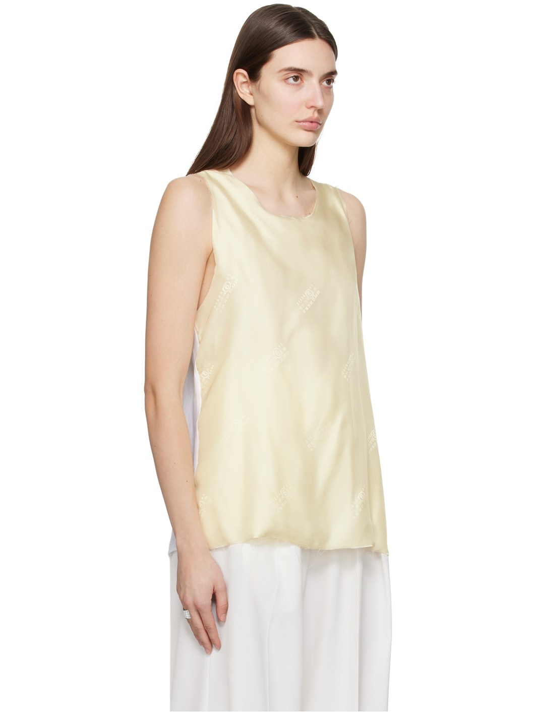 Yellow & White Raw Edge Tank Top - 2