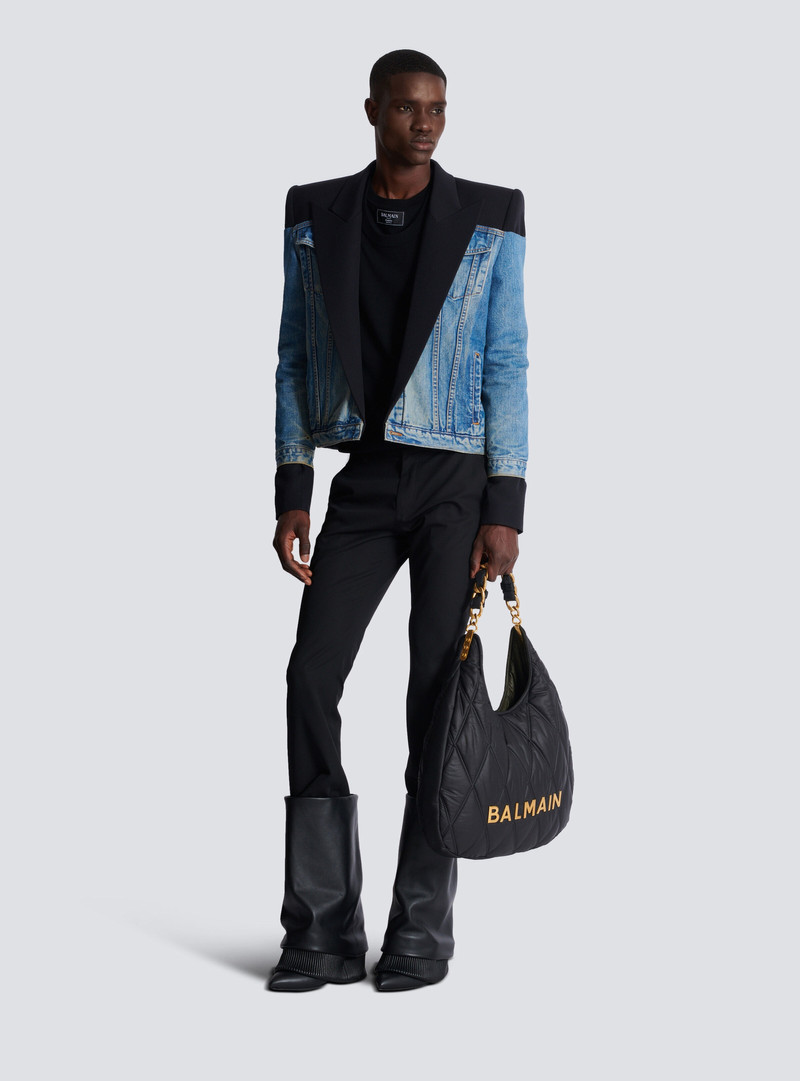 Balmain Cropped denim and grain de poudre jacket outlook