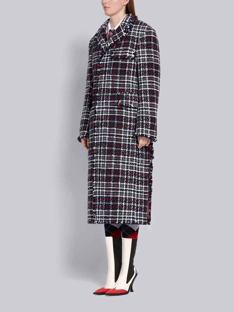 Thom Browne Navy Check Tweed Frayed Edge Ticket Pocket Long Chesterfield Overcoat outlook