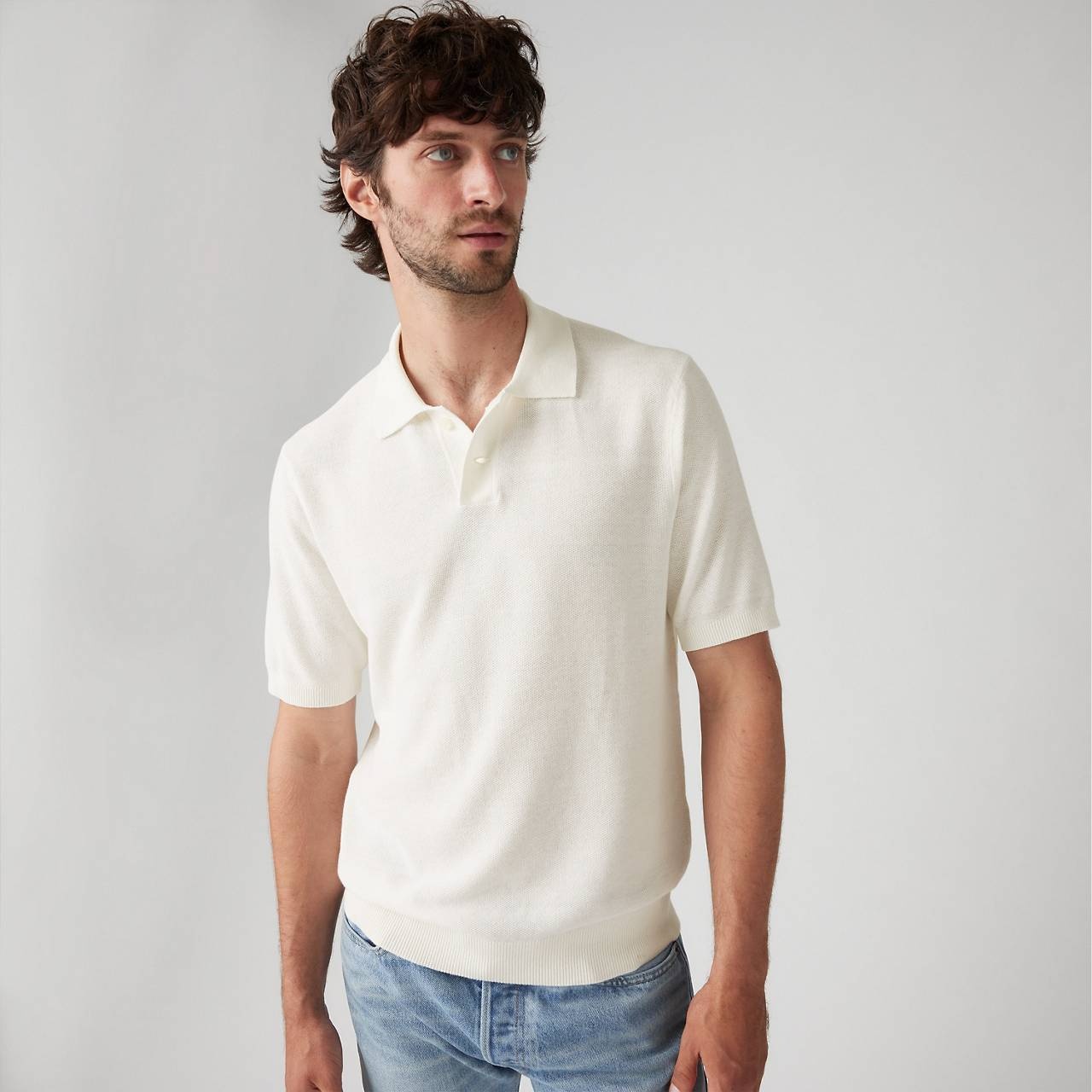COTTON LINEN SWEATER KNIT POLO SHIRT - 3