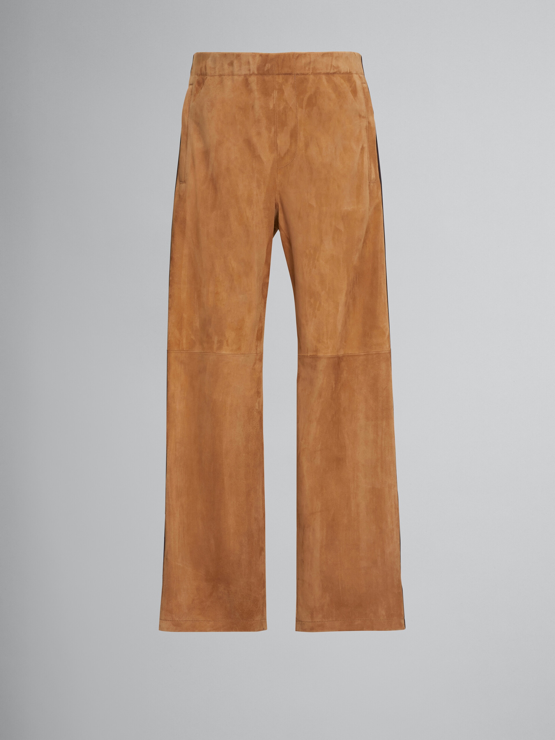BROWN SUEDE TROUSERS WITH NAPPA BANDS - 1