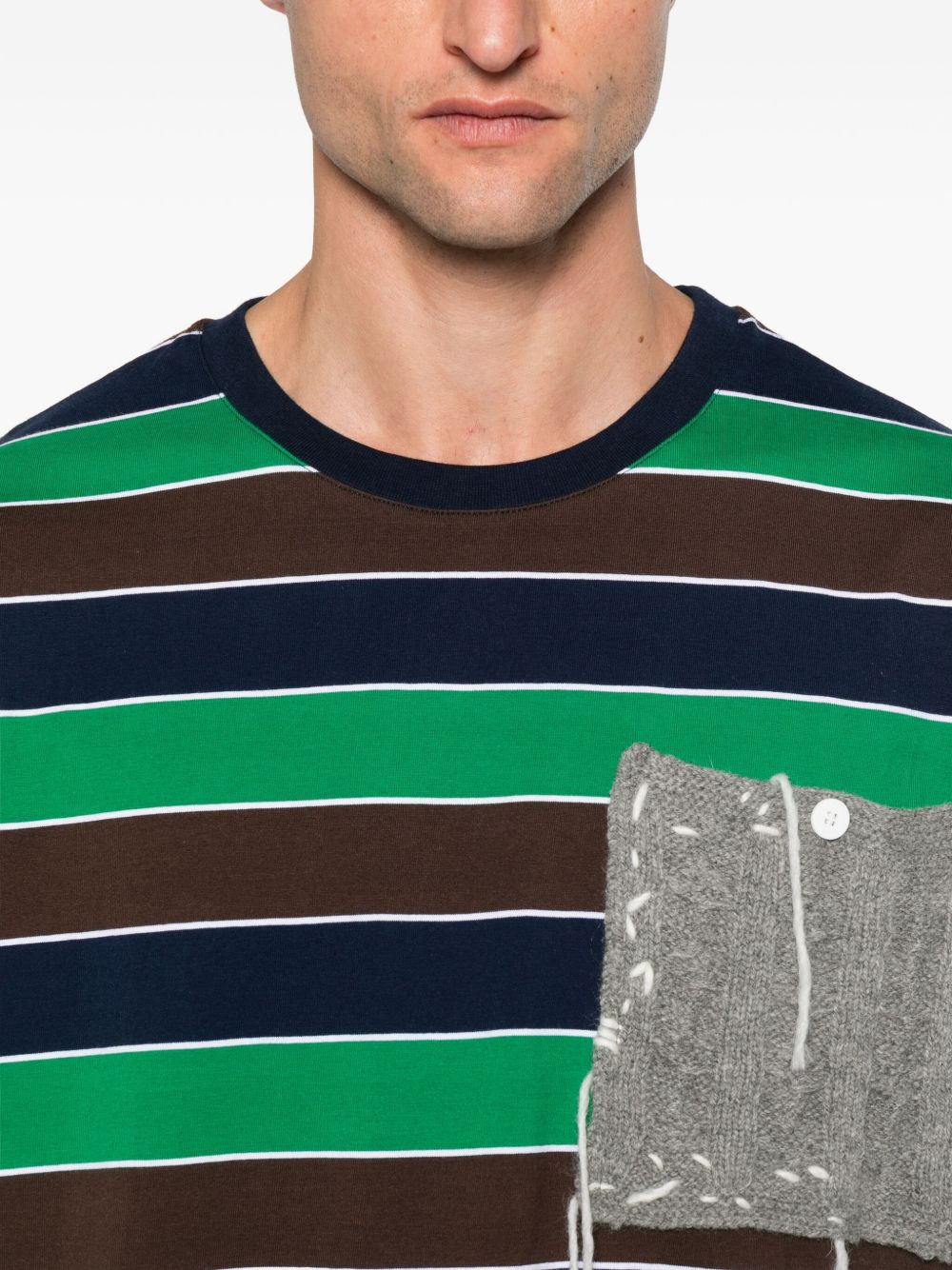 striped knitted-patch T-shirt - 4