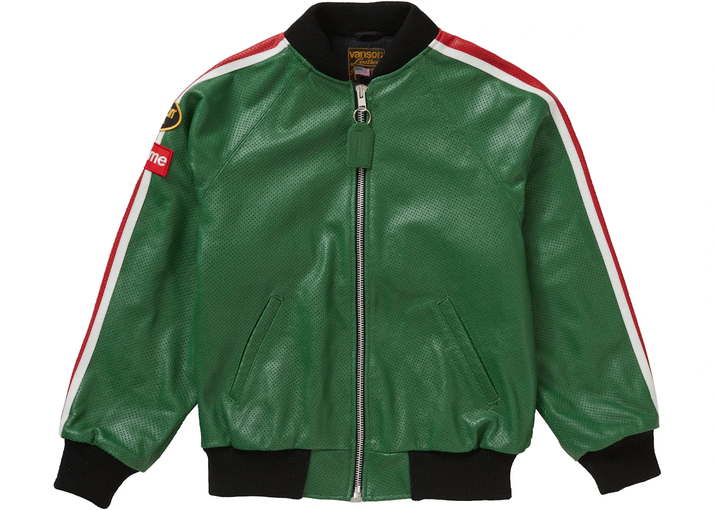 Supreme Vanson Leathers Perforated Bomber Jacket Green - 1