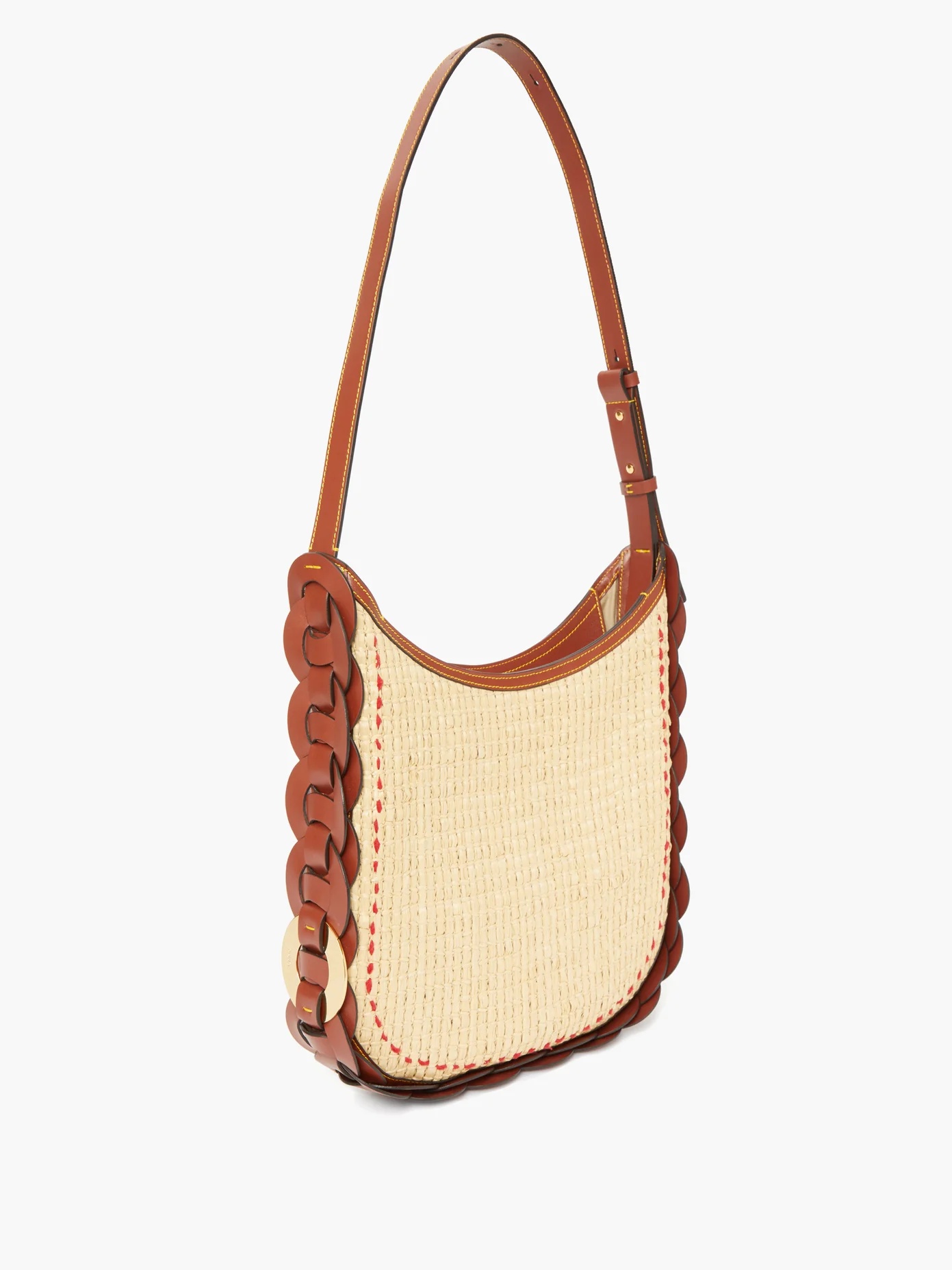 Darryl medium raffia and leather shoulder bag - 4