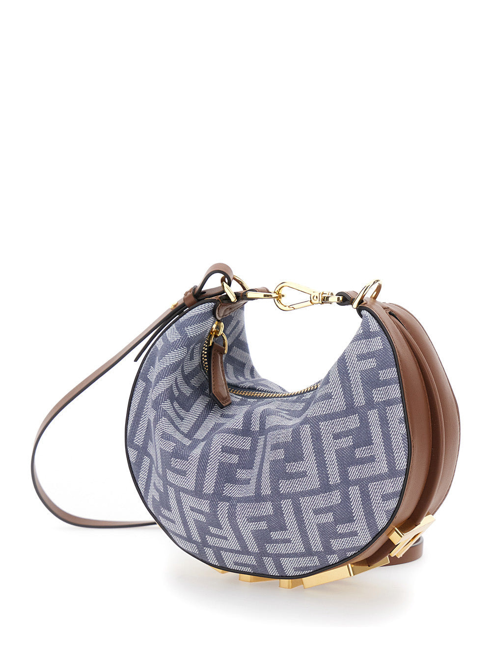 Fendi Women 'Fendigraphy' Blue Mini Handbag With Logo Lettering And All-Over Ff Motif In Cotton Blen - 2