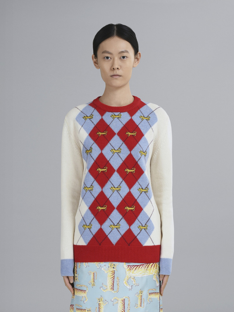 SHETLAND SWEATER WITH NAIF TIGER ARGYLE MOTIF 2