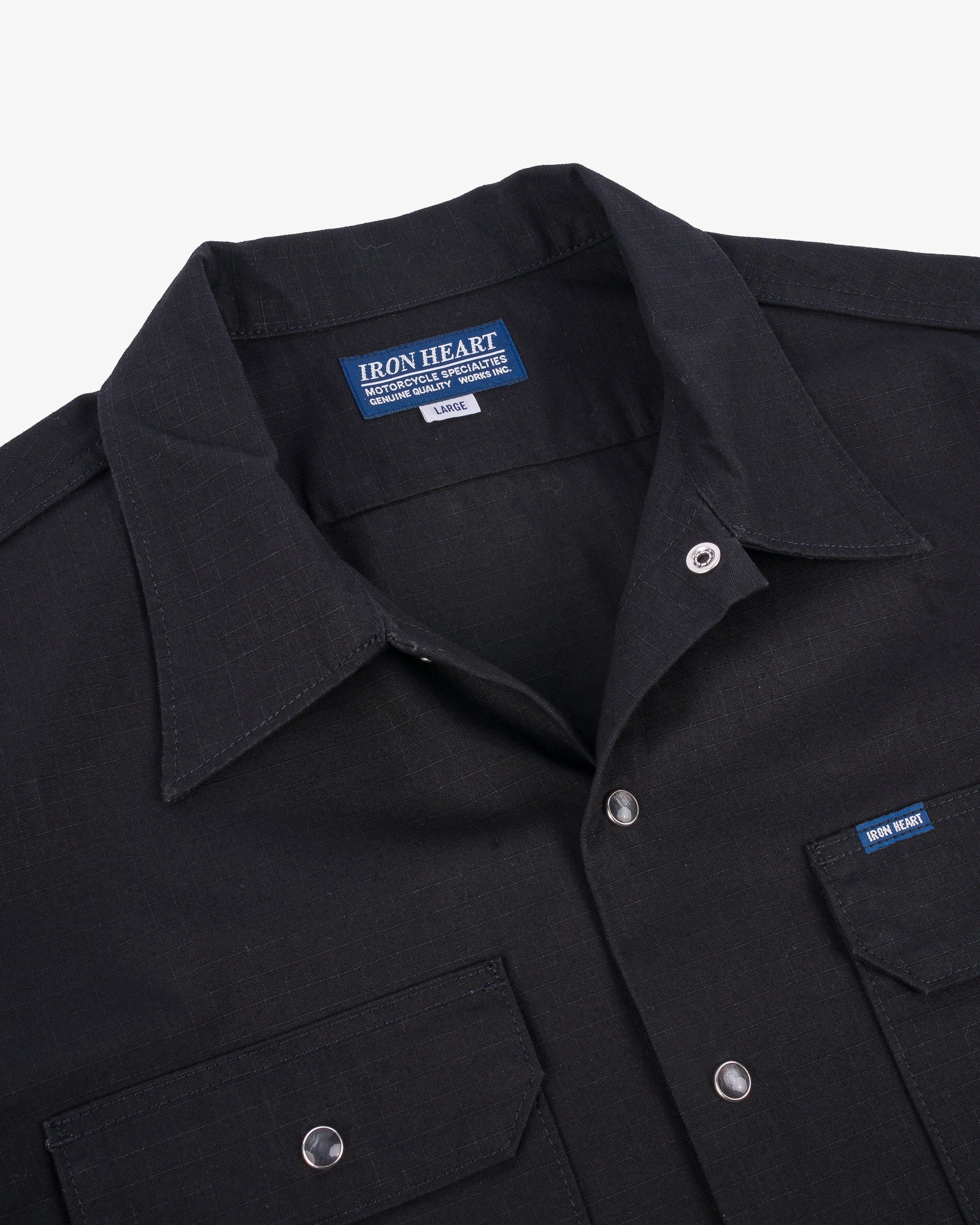 IHSH-415-BLK 8oz Ripstop Short Sleeved Mechanic Shirt - Black - 16