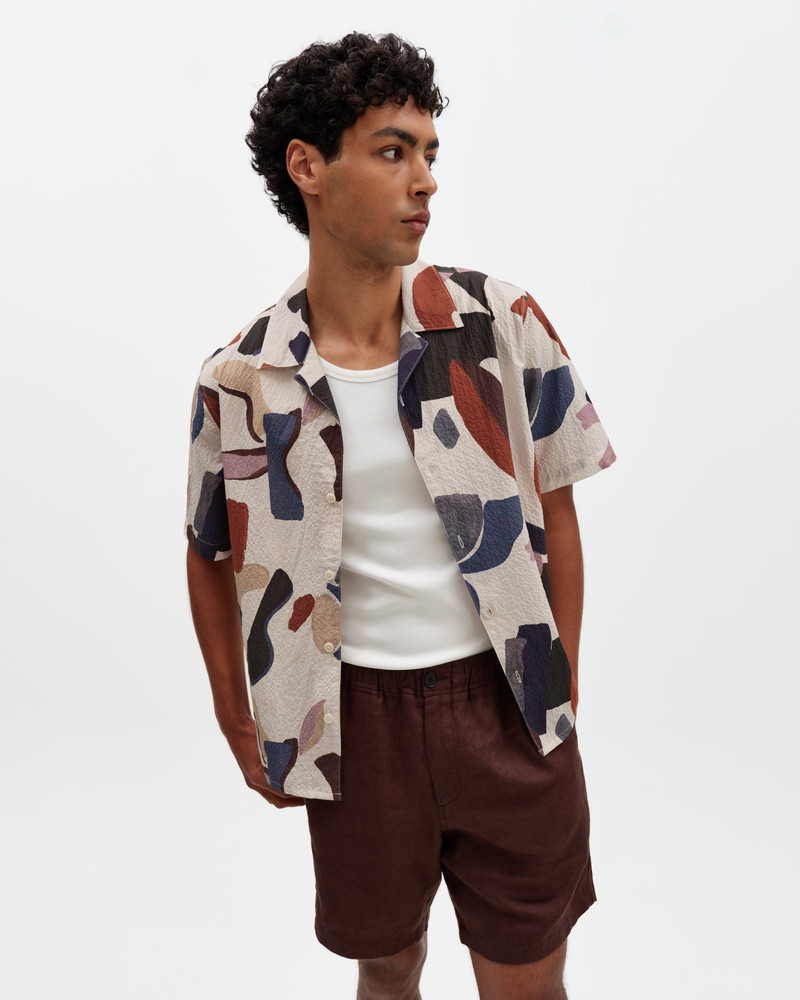 Wax London Didcot - Ecru And Multicolour Abstract Shapes Short-Sleeve Shirt outlook