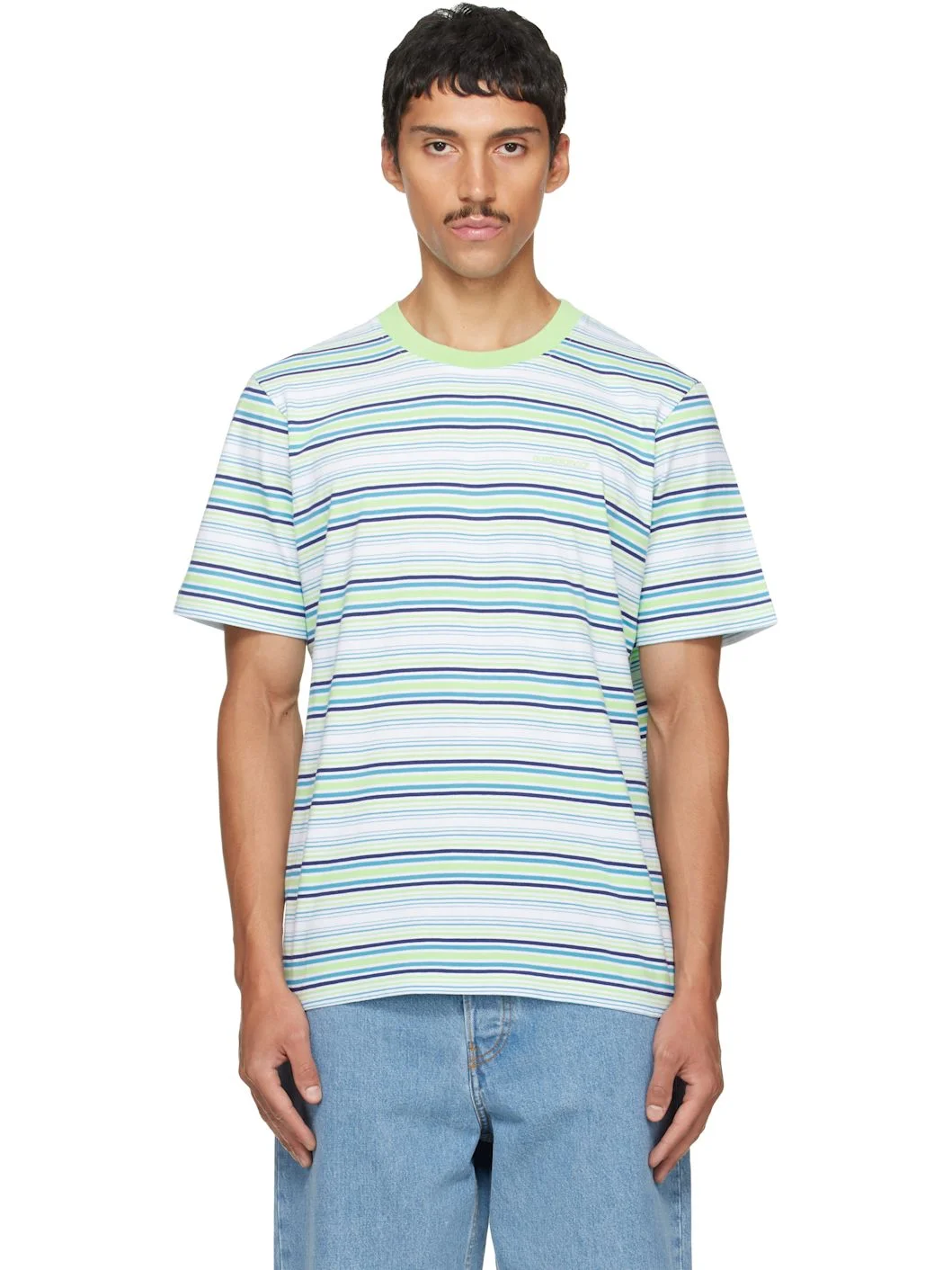 Blue & Green Striped Classic T-shirt - 1