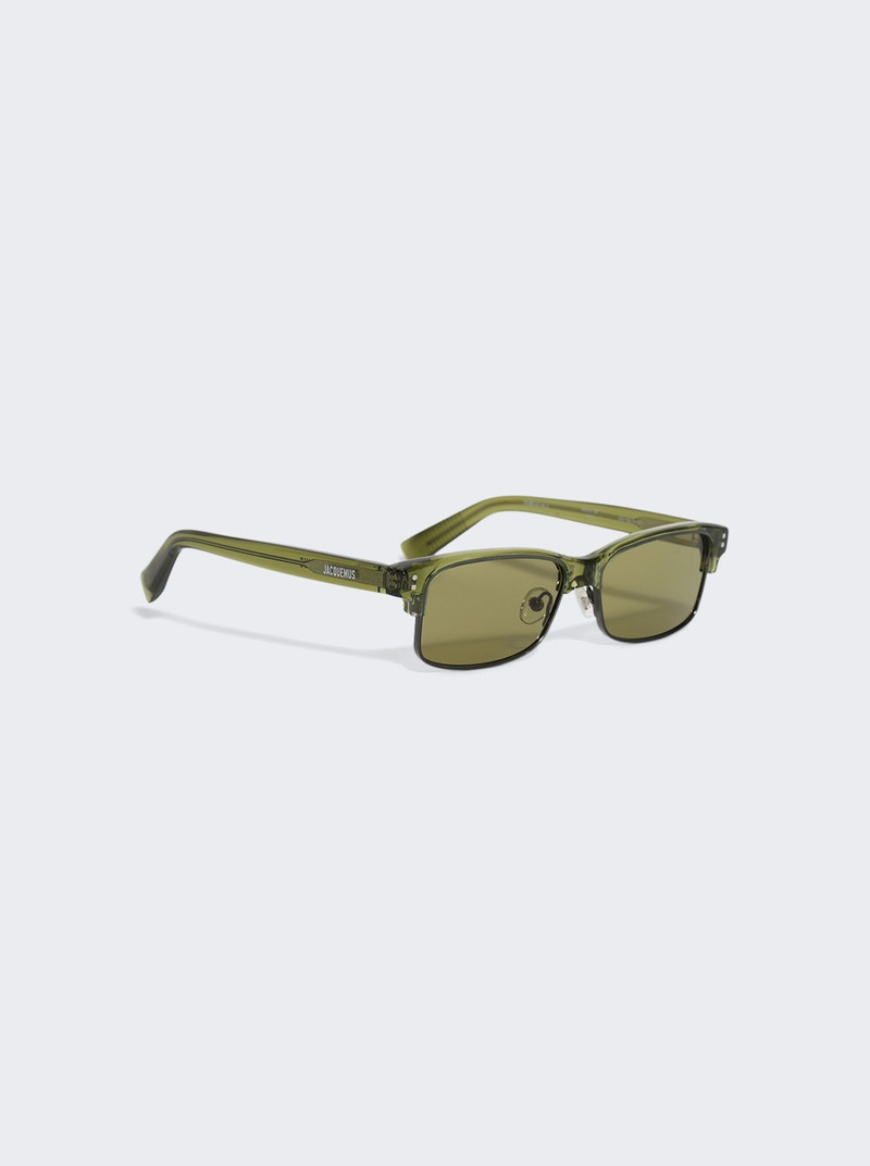JACQUEMUS Rectangular Sunglasses Khaki And Metallic Green outlook