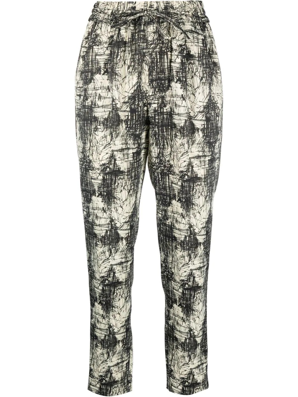 drawstring-waist patterned trousers - 1