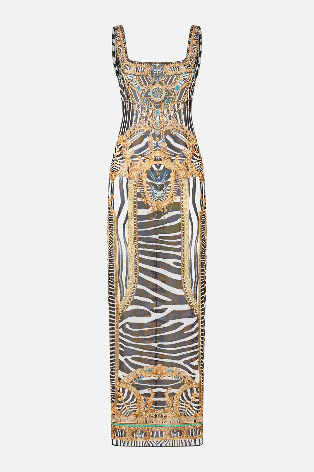 SQUARE NECK BEACH MAXI DRESS W LOW BACK ZIG ZAG ZOO - 1
