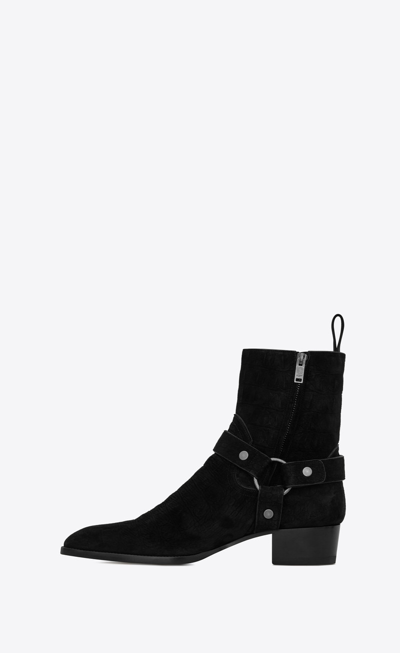 wyatt harness boots in crocodile-embossed suede 3