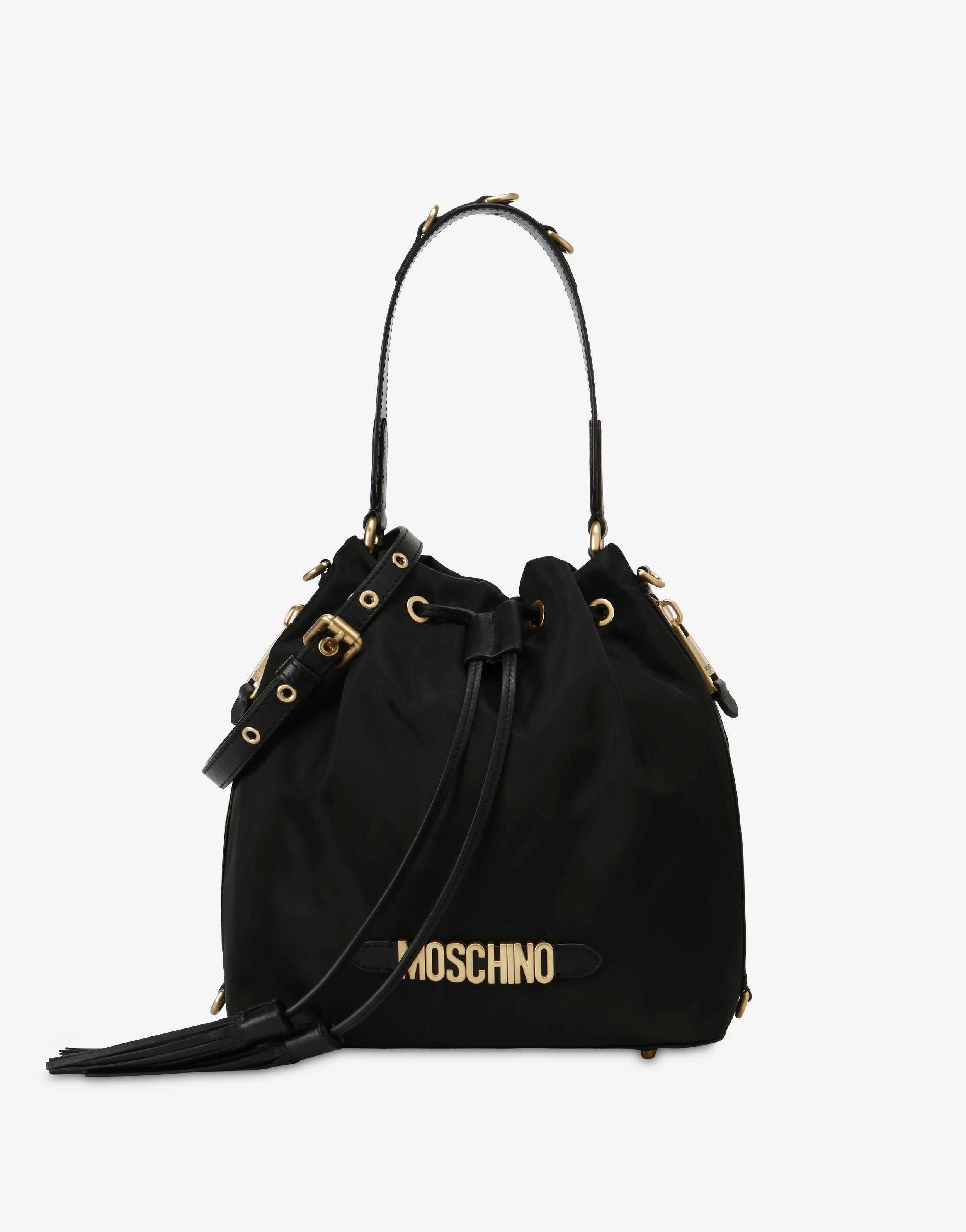 BUCKET BAG WITH BRUSHED GOLD LOGO - 1