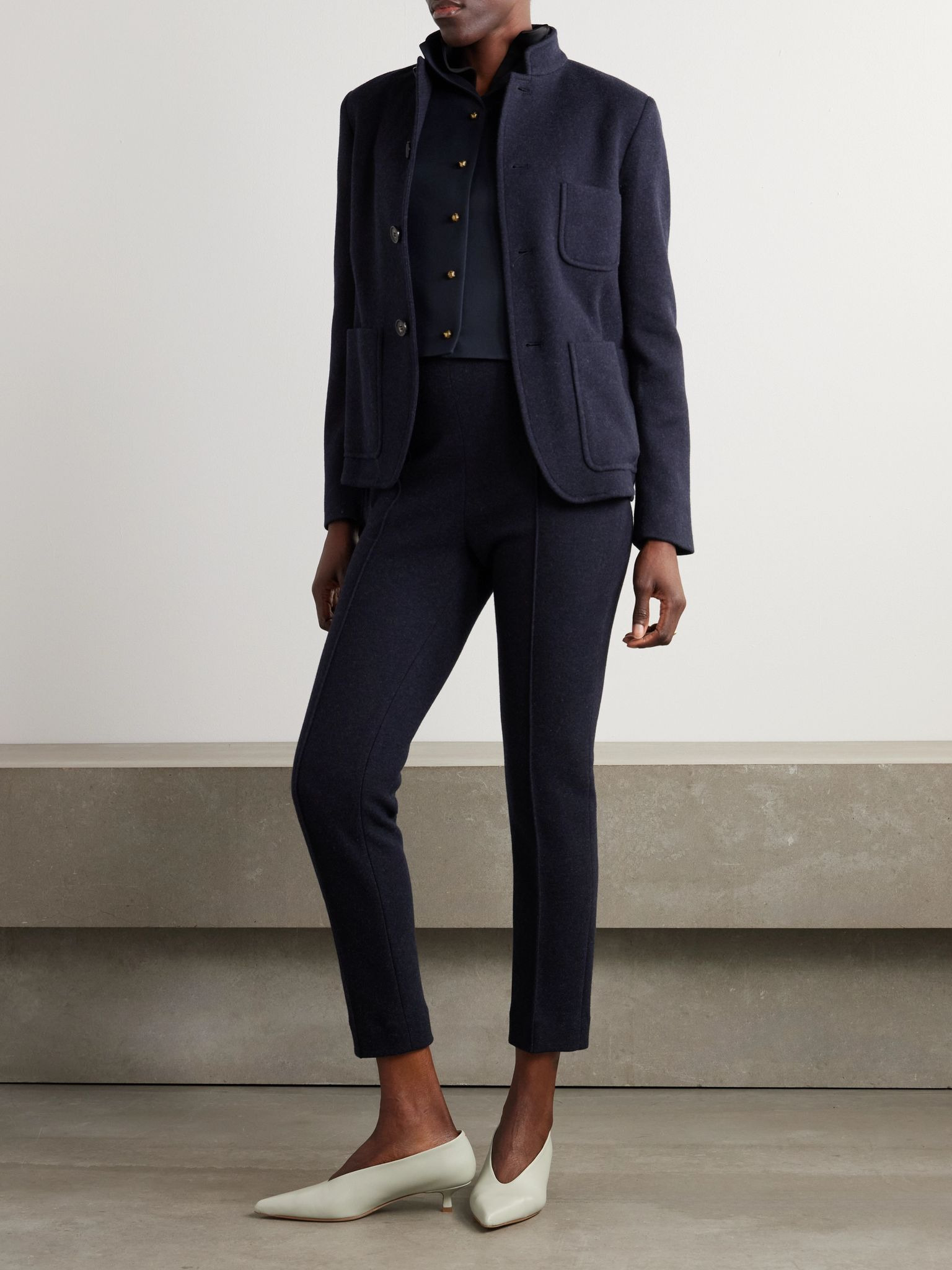 Dianne layered satin-trimmed grain de poudre wool and silk-blend vest Navy - 2