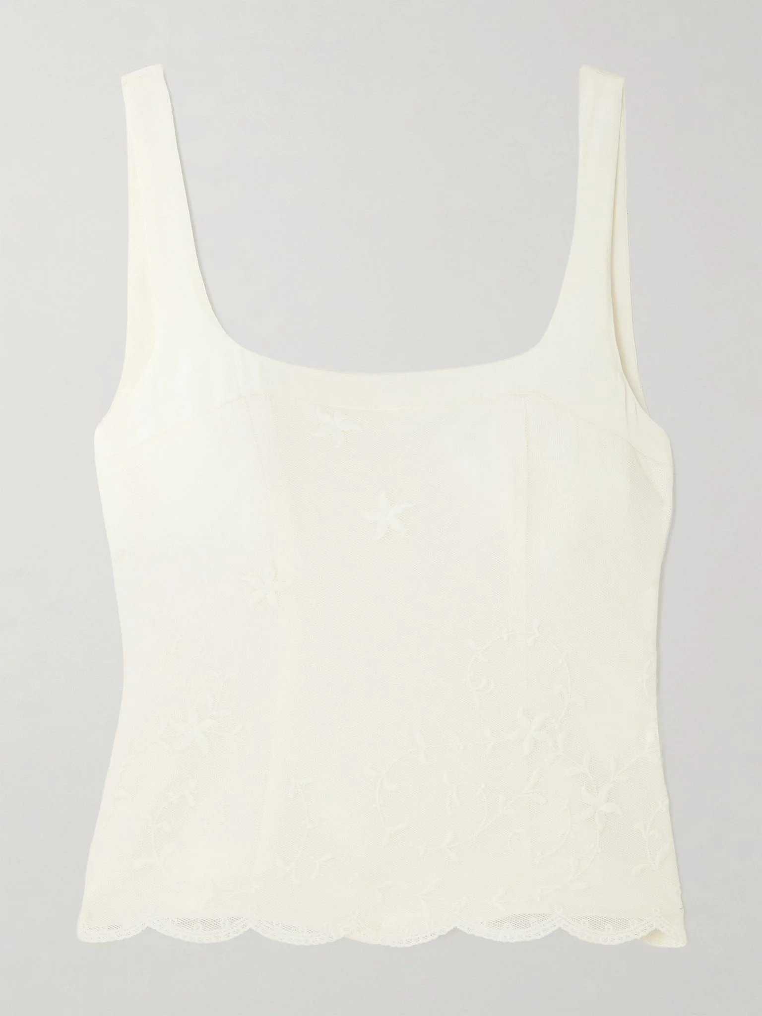 Cove layered embroidered cotton-tulle and silk-blend top Cream - 1