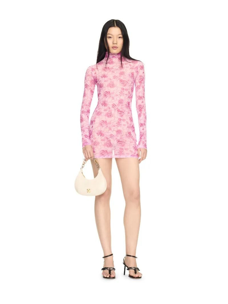 Off-White Pink Stamp Roses Short Dress outlook