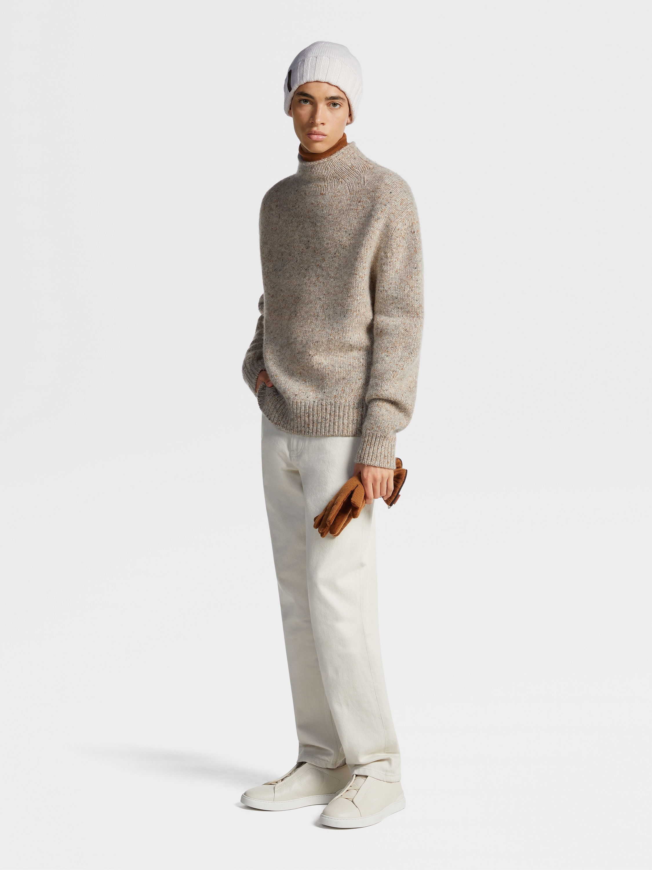 LIGHT TAUPE MÉLANGE OASI CASHMERE HIGH NECK - 5