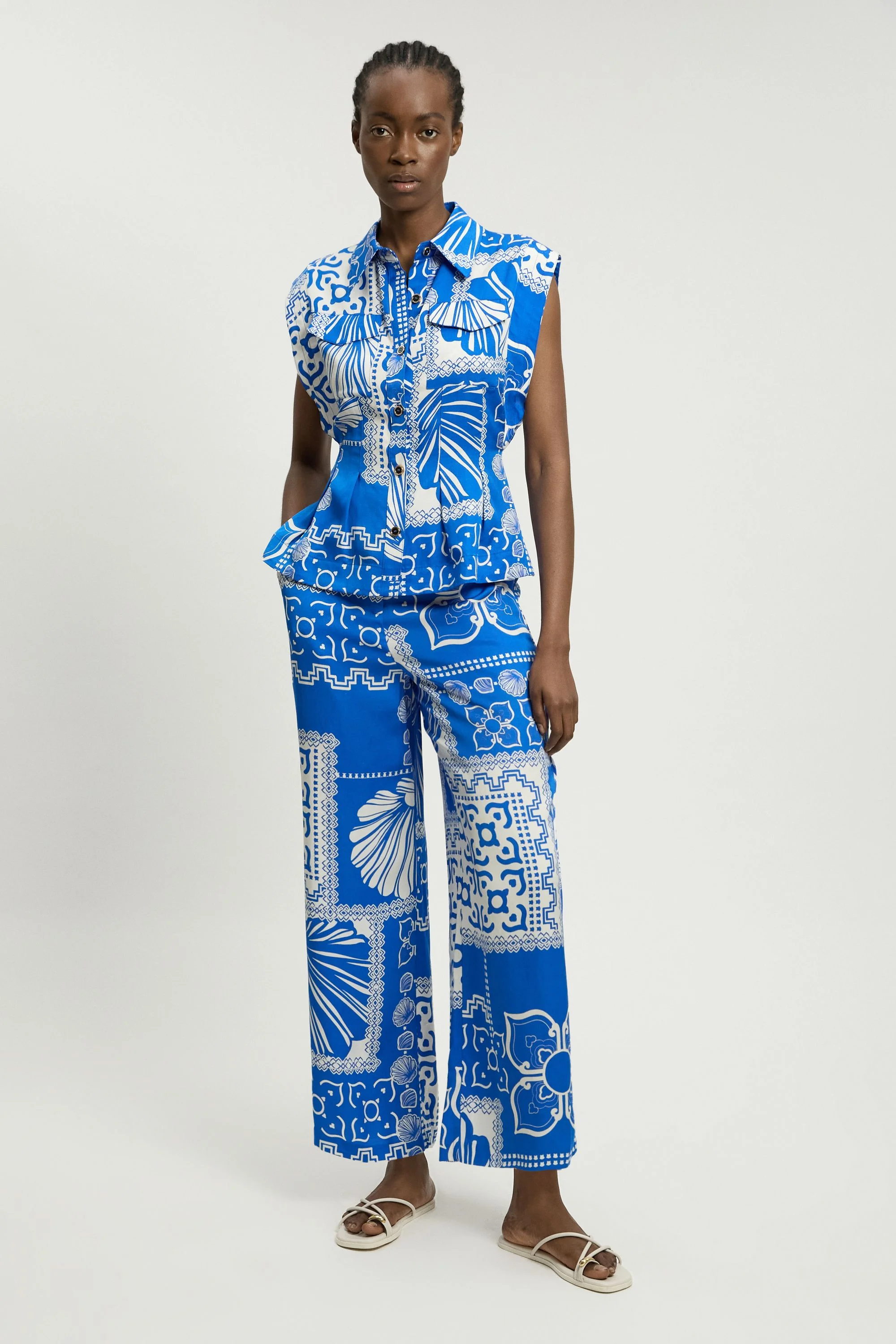 Premium Viscose Linen Printed Woven Straight Leg Trouser - 1