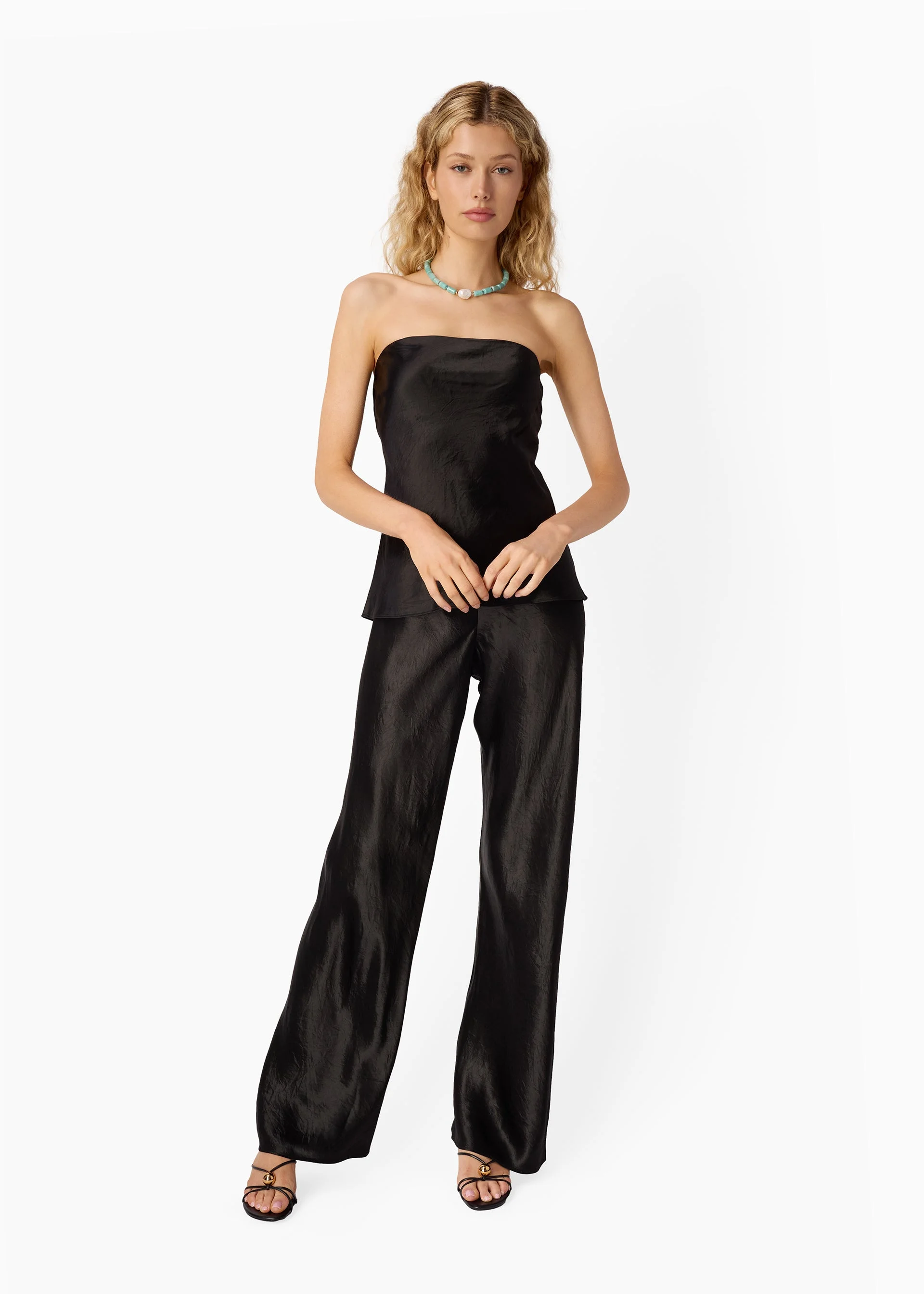BRISTOL MID RISE CRINKLE ACETATE PANT BLACK - 1