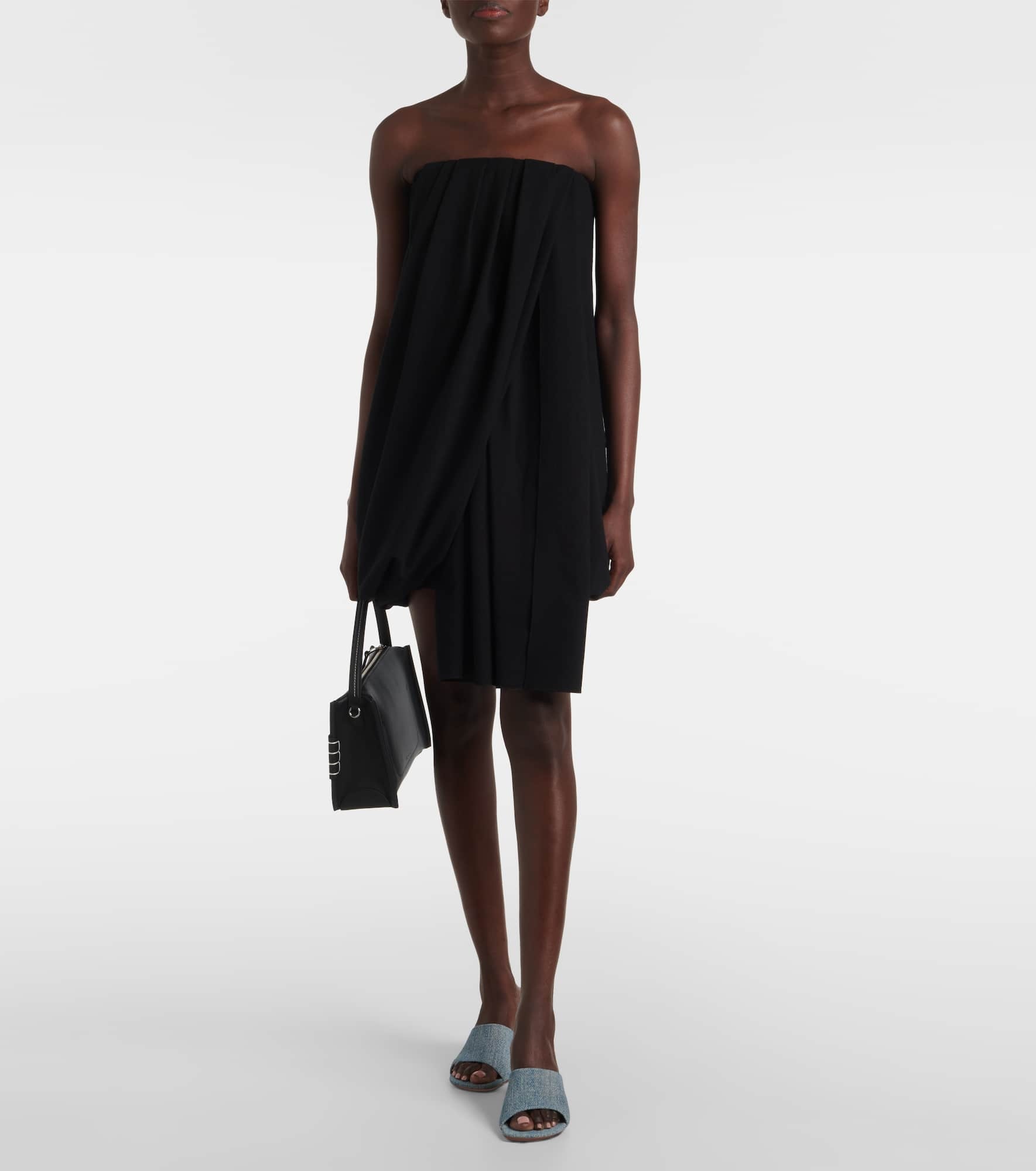 Draped off-shoulder wool-blend bustier dress - 2