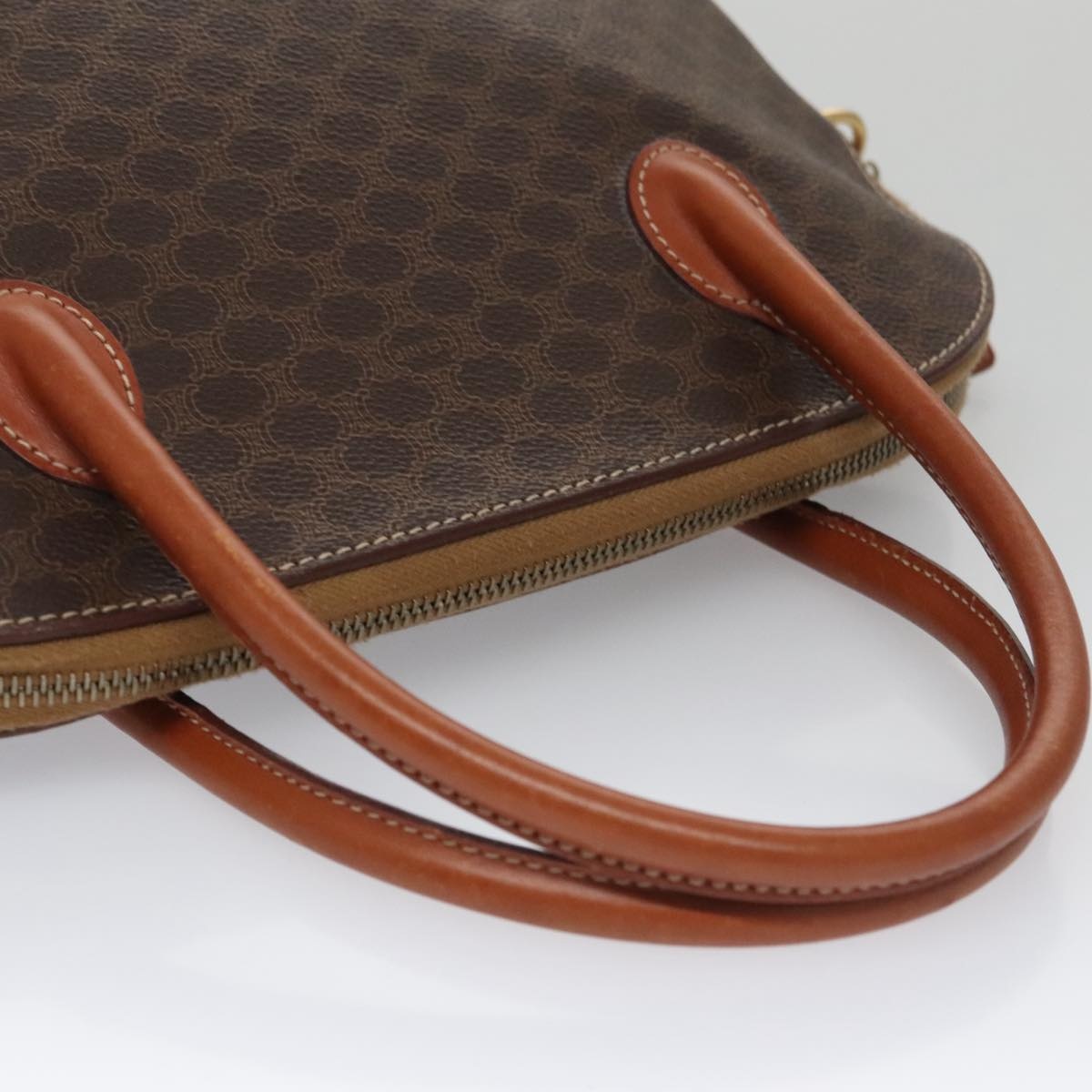 CELINE Macadam Canvas Hand Bag Pvc Leather Brown Gold - 6