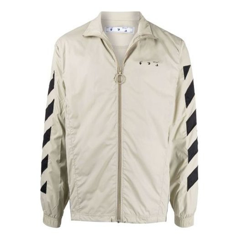 Men's Off-White SS21 Diagonal Stripes Pattern Printing Jacket Beige OMBD022F21FAB0011710 1