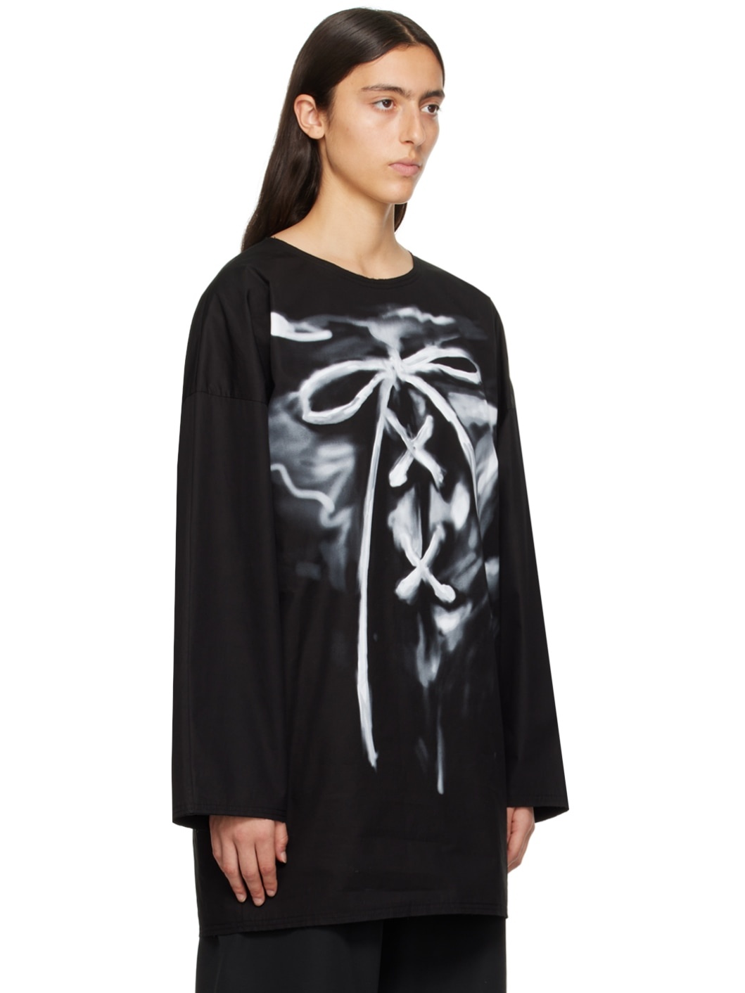 Black Raw Edge Long Sleeve T-Shirt - 2
