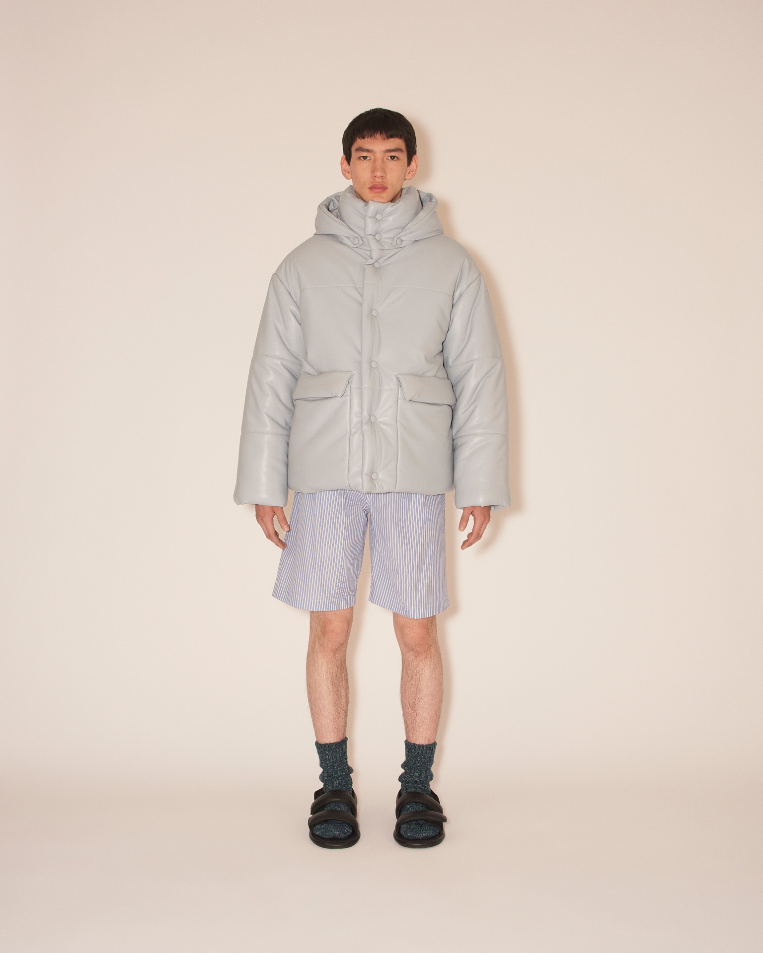 HIDE MENS - OKOBOR™ alt-leather hooded puffer - Dusty blue - 2