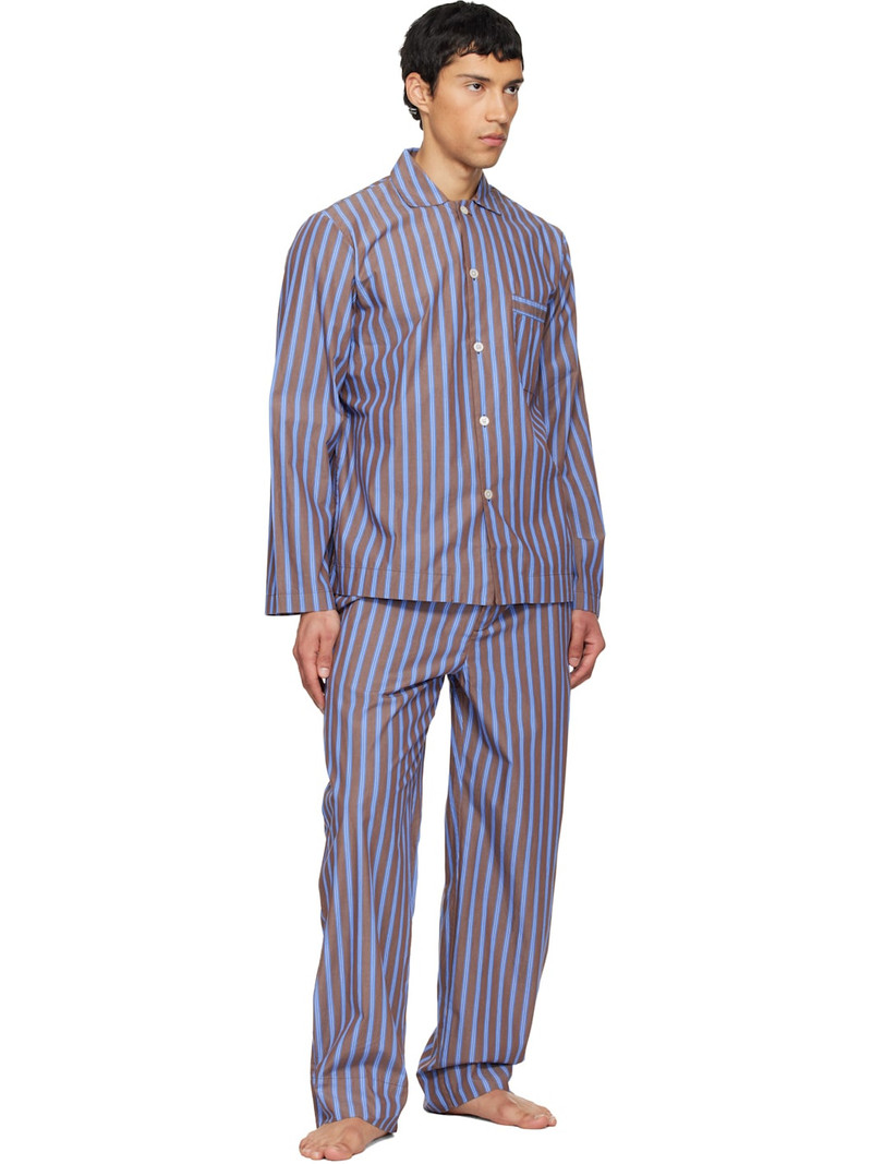 TEKLA Brown & Blue Poplin Pyjama Shorts outlook