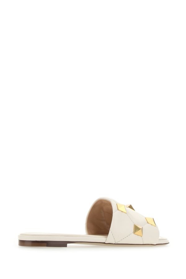 Valentino Garavani Woman Ivory Nappa Leather Roman Stud Slippers - 3