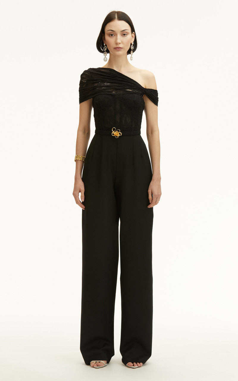 Lace-Trimmed Grain De Poudre Wool Jumpsuit black 3