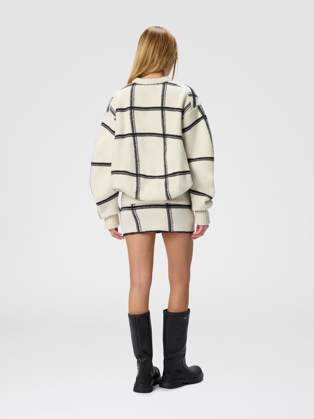 Oversized wool check crew neck sweater - 3