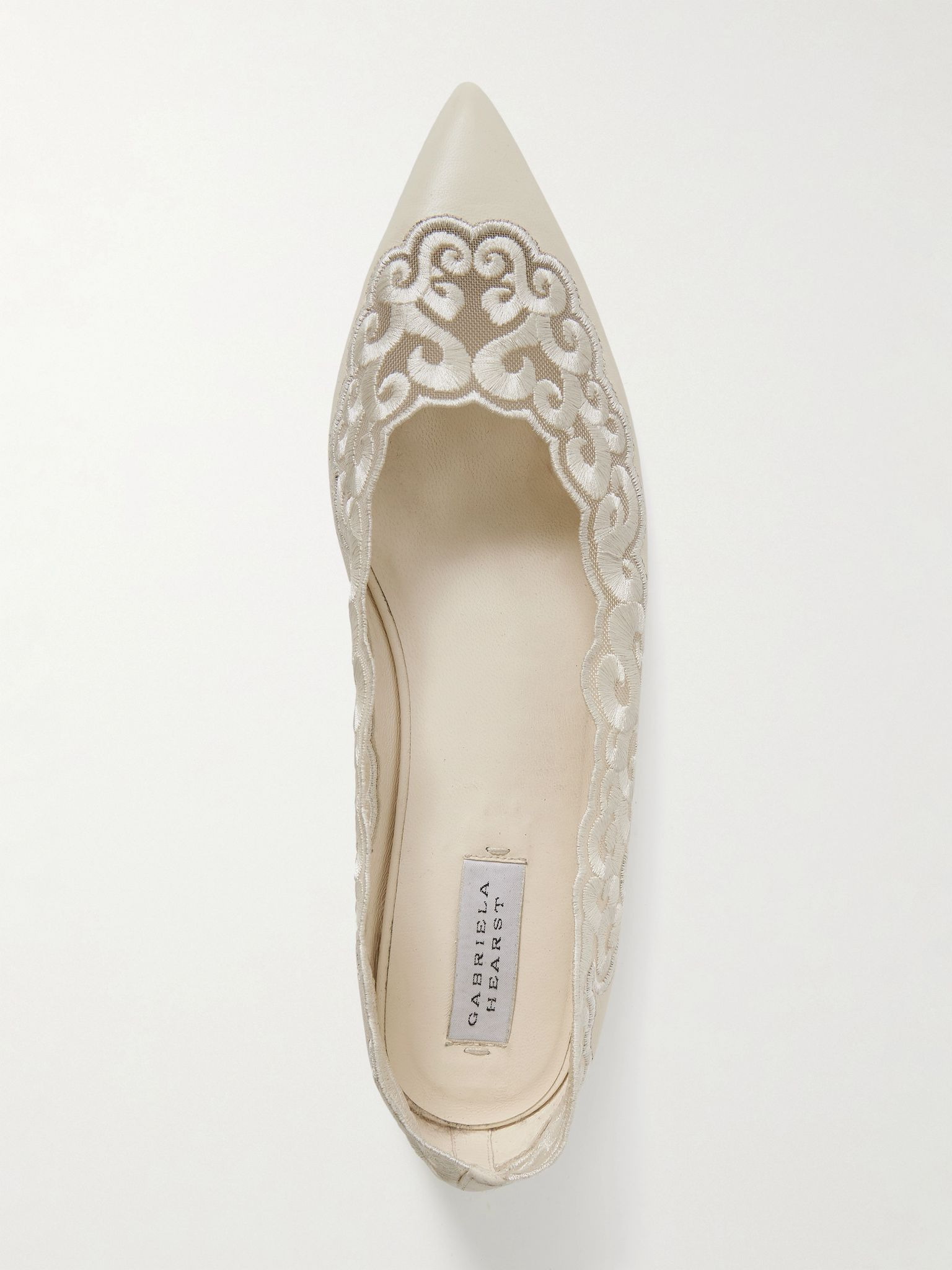 Ziva leather and embroidered tulle point-toe flats Ivory - 5