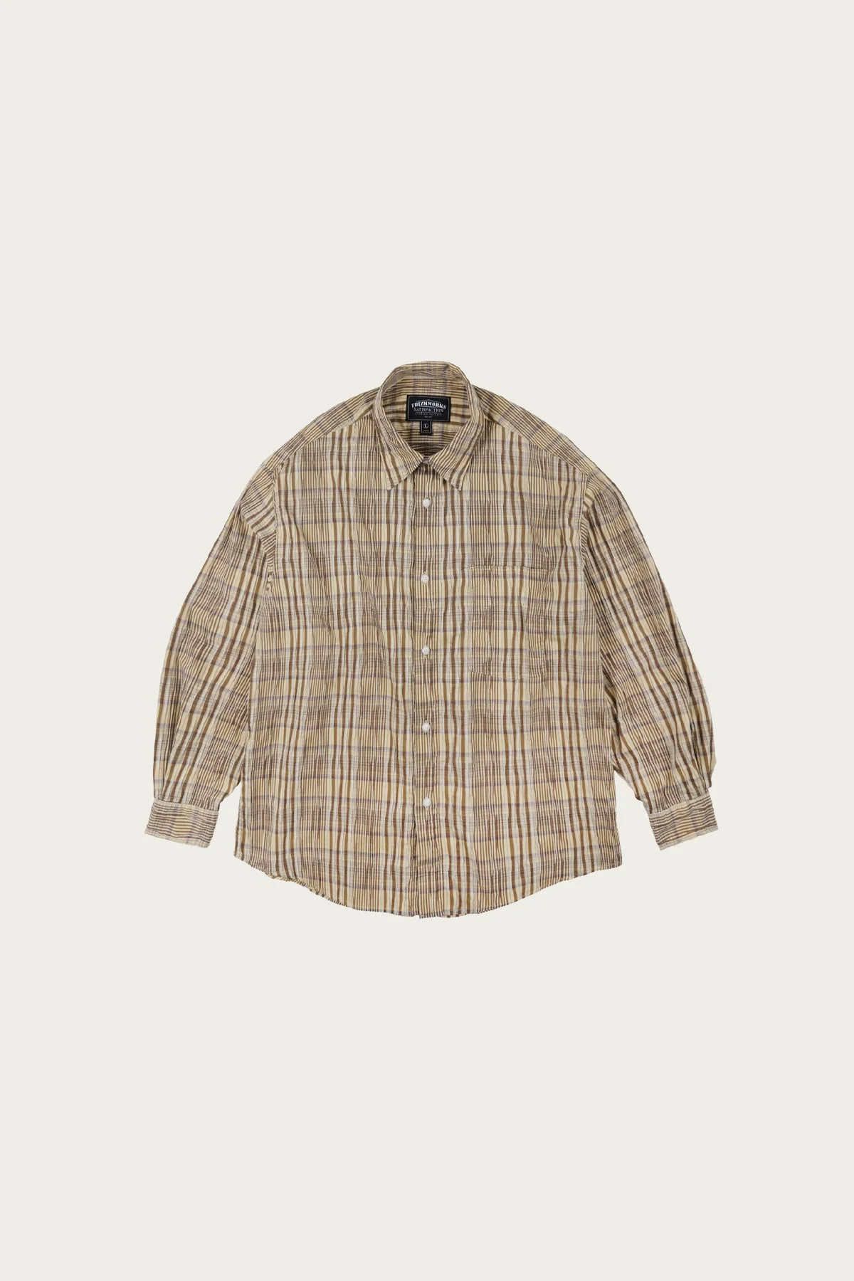 Gathered Check Shirt - Beige - 1