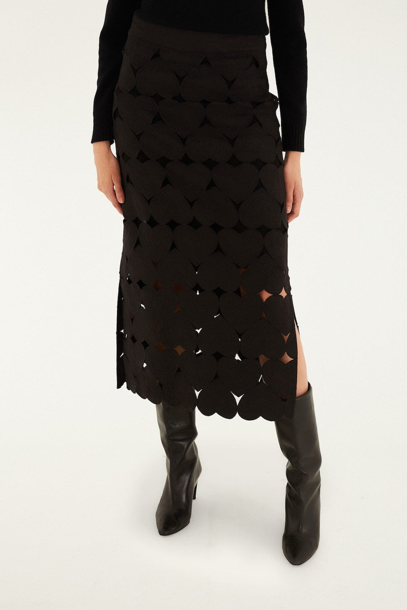 FARM RIO Black Hearts Euroflax Premium Linen Midi Skirt outlook