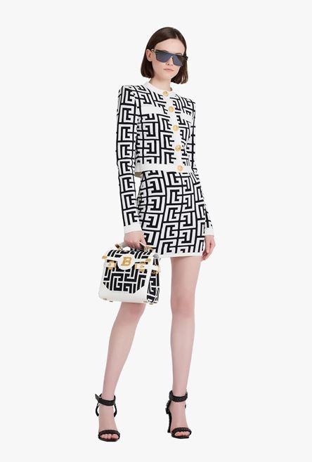 Short black and white wool skirt with Balmain monogram - 2