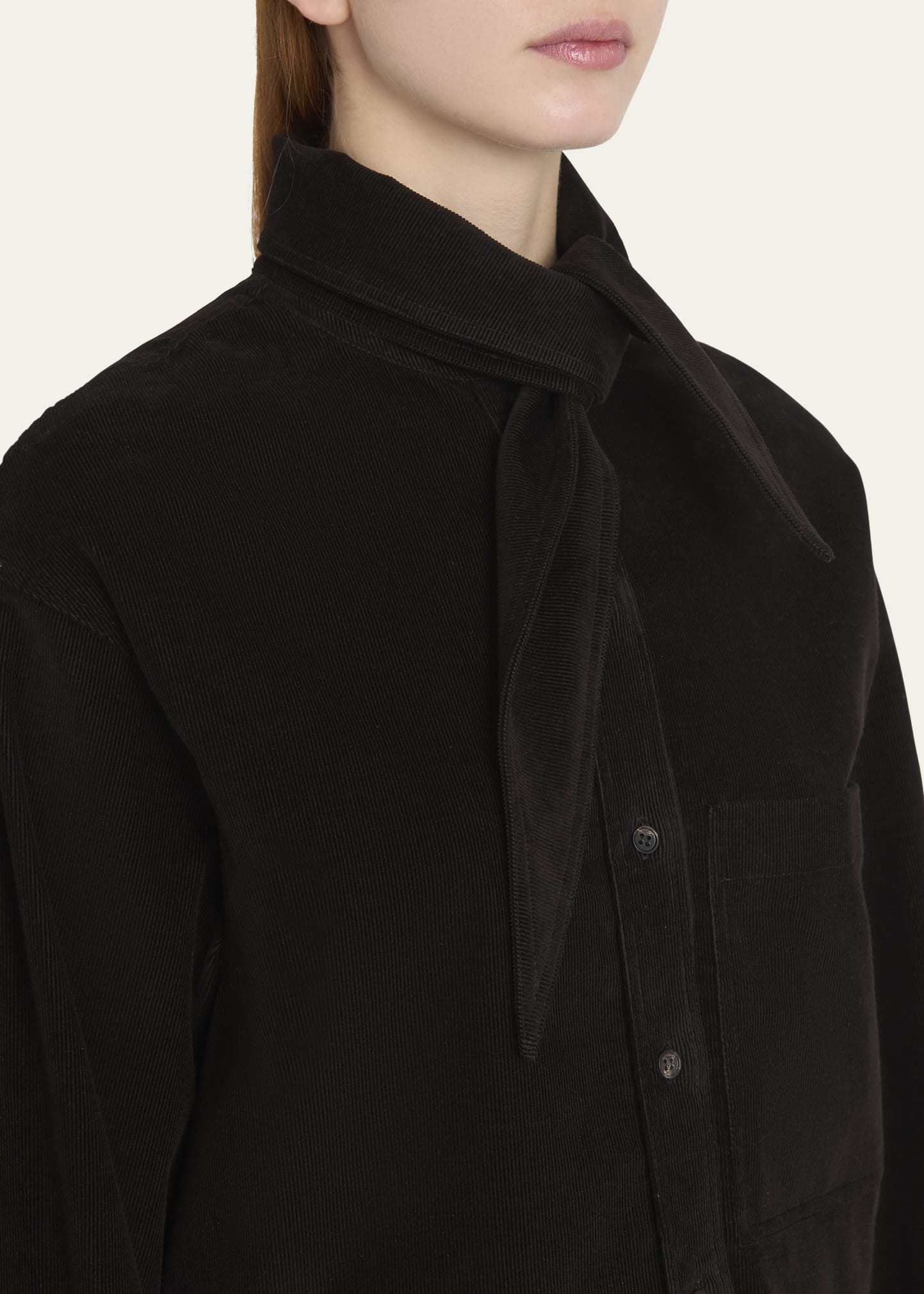 Tie-Neck Corduroy Button Down Shirt - 5
