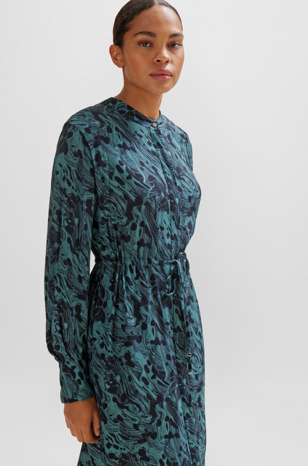 ABSTRACT-PRINTED DRESS WITH DRAWCORD WAIST - 5