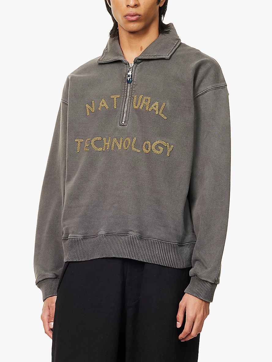 Geo text-embroidery relaxed-fit organic-cotton sweatshirt - 3