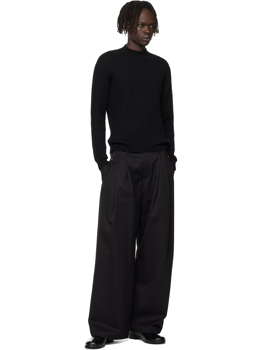 Black Mock Neck Cable-Knit Sweater - 4