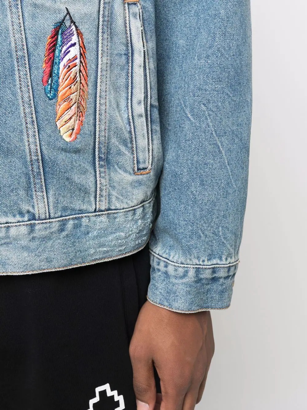 embroidered feathers denim jacket - 5