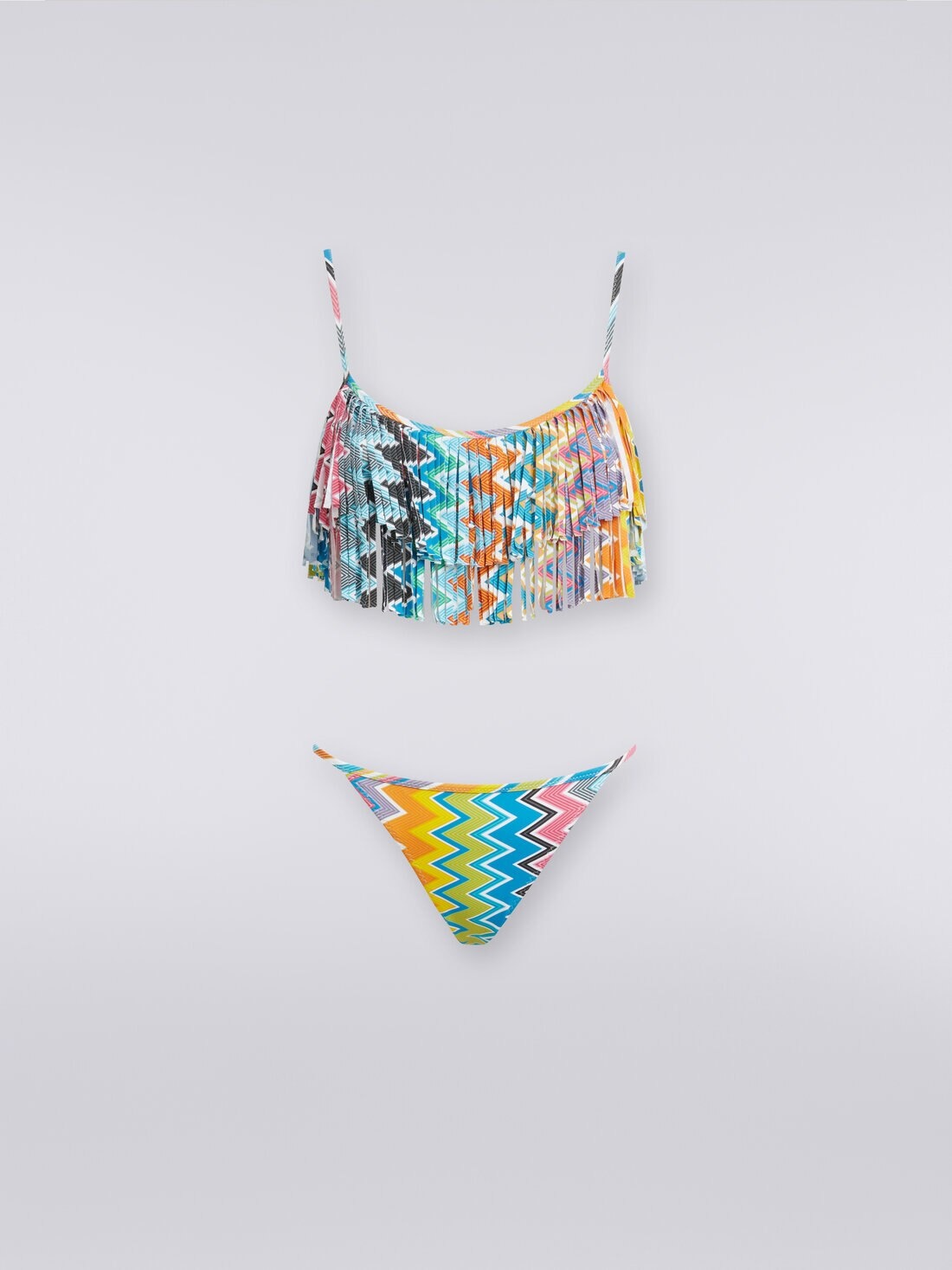 Printed stretch fabric bikini with fringed top - 1